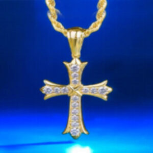 Colgante de cruz de iris dorado