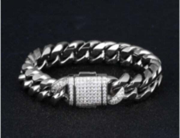 Brazalete cuban de 12 mm con cierre - Plateada