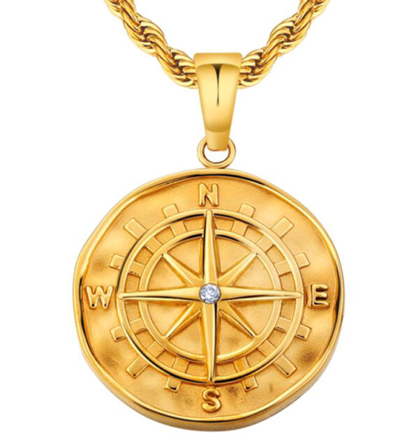 Colgante de brújula dorado + 2.5 cadena trenzada
