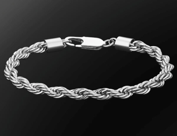 Brazalete de cuerda trenzada de 6 mm - Plateado